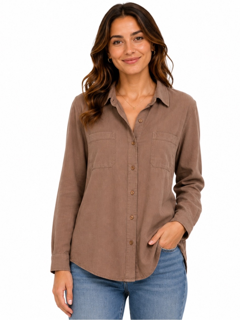 NWT Sonoma Brown 100% Cotton Button-Down Shirt — Size M